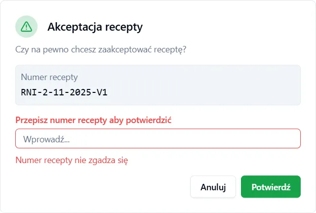 Dialog akceptacji recepty